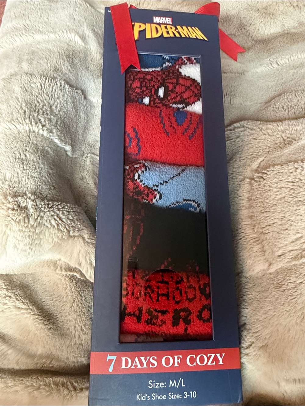 Marvel Spider-Man Kids 7-Pack Cozy Socks - Red, Blue, Black